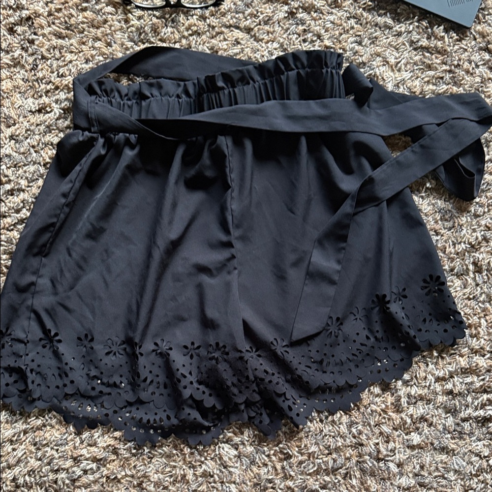 SHEIN Black Eyelet High Waist Shorts